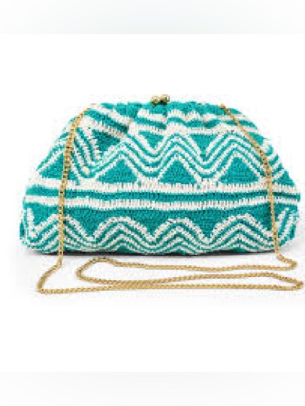 M.A.B.E. Kinta Crochet Pouch Crossbody Bag Eucalyptus Green White Gold Chain
